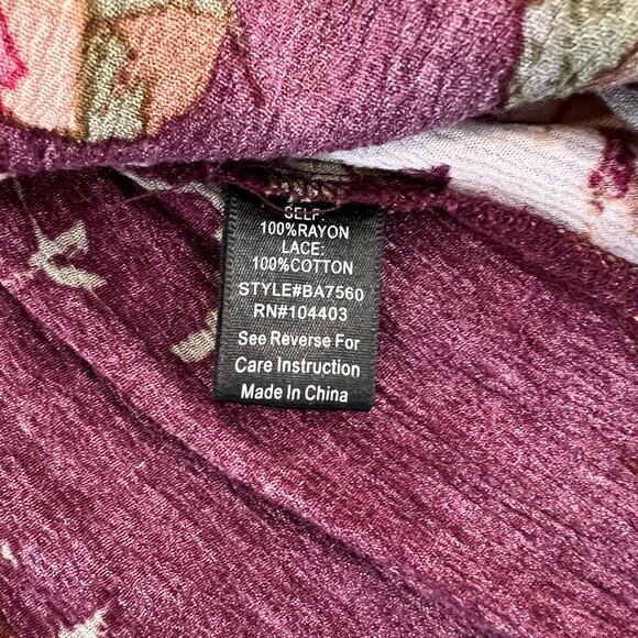 Altar'd State Burgundy W/Floral Print Bell Sleeve Boho Tunic/Dress - SIZE SMALL - Picture 6 of 6